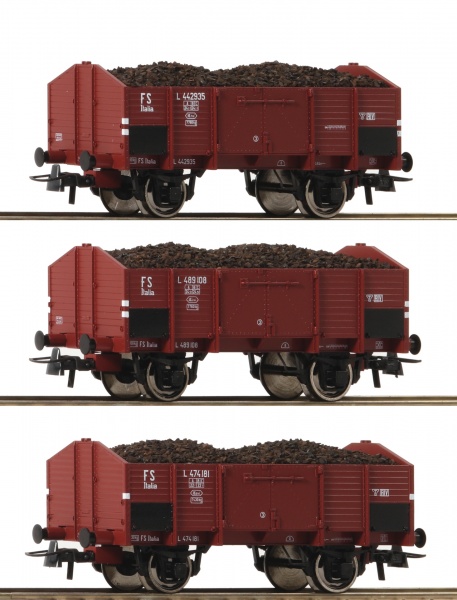 Set of 3 gondola cars type Om<br /><a href='images/pictures/Roco/Roco-76199.jpg' target='_blank'>Full size image</a>